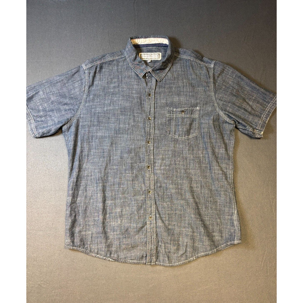 PD & C Short Sleeve Button Down 100% Cotton Polo Shirt Dark Gray Denim Men's XL